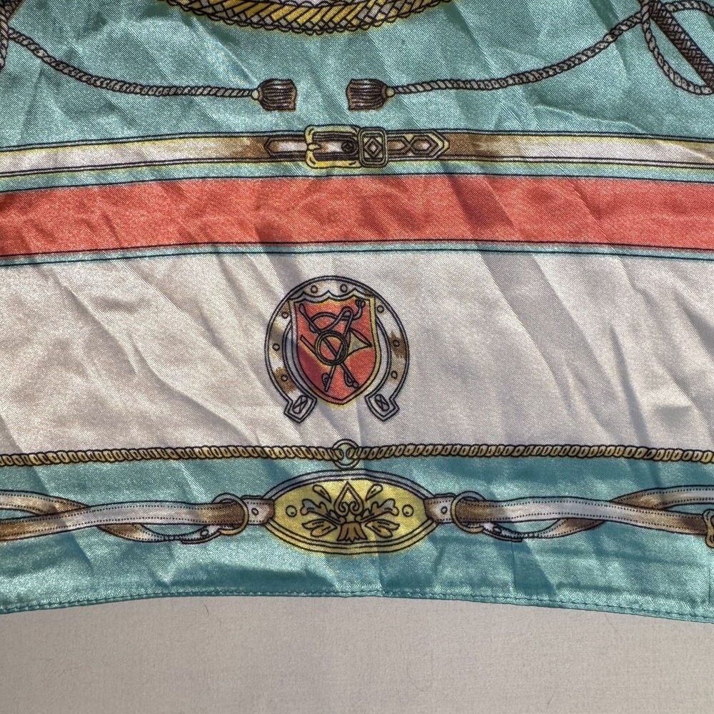 SCARF 23 x 23" EQUESTRIAN Riding Crops TEAL Poly Silk Blend - Picture 3 of 5